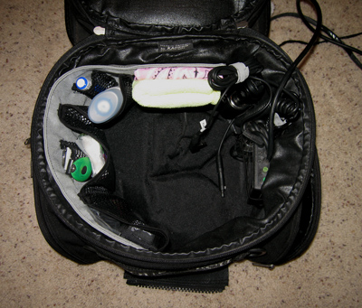 Inside of tank bag with organizer